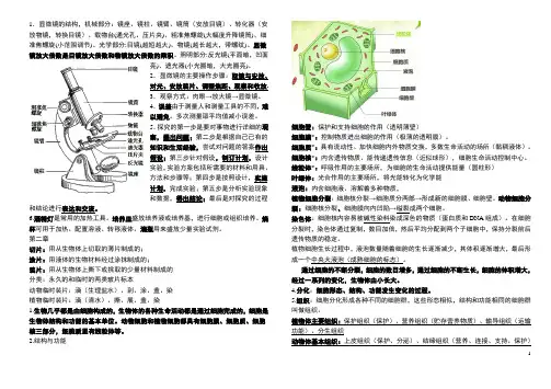 冀少版生物七年级上册考试重点