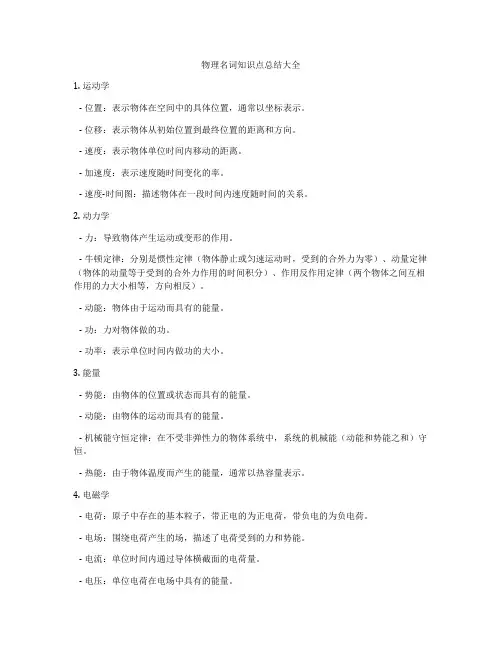 物理名词知识点总结大全