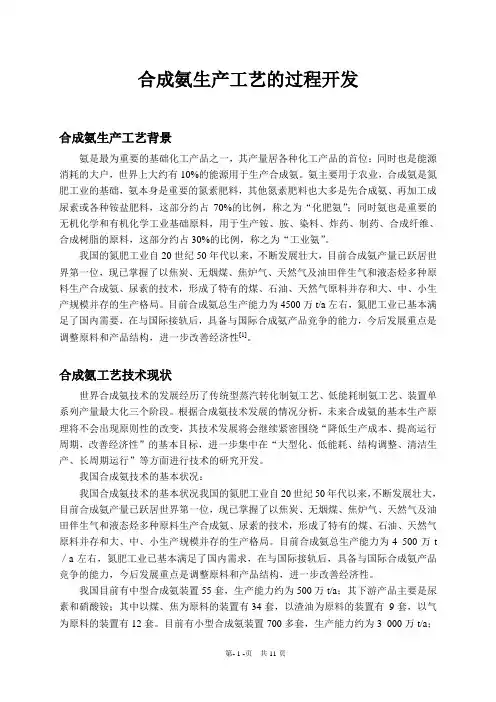 合成氨工艺 过程开发方法