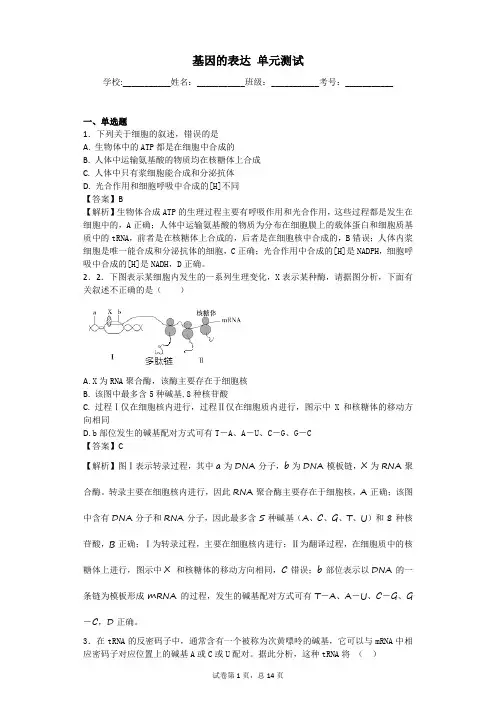 2019届人教版基因的表达 单元测试