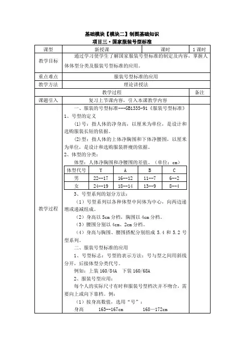 国家服装号型标准教案