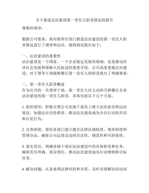 关于推进法治建设第一责任人职责情况的报告