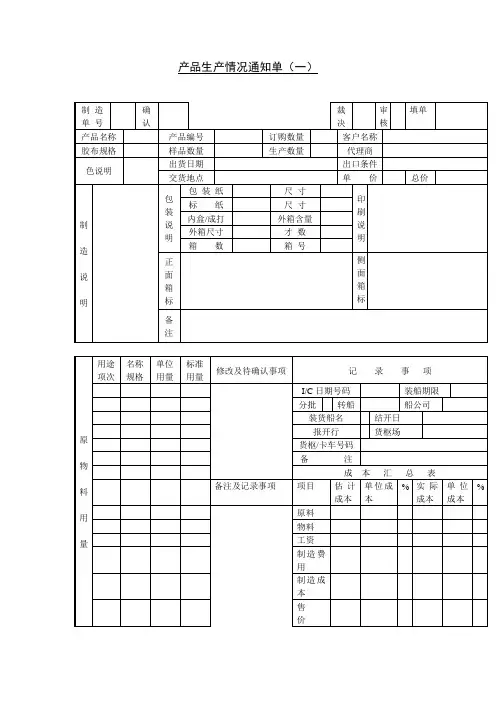 产品生产情况通知单一