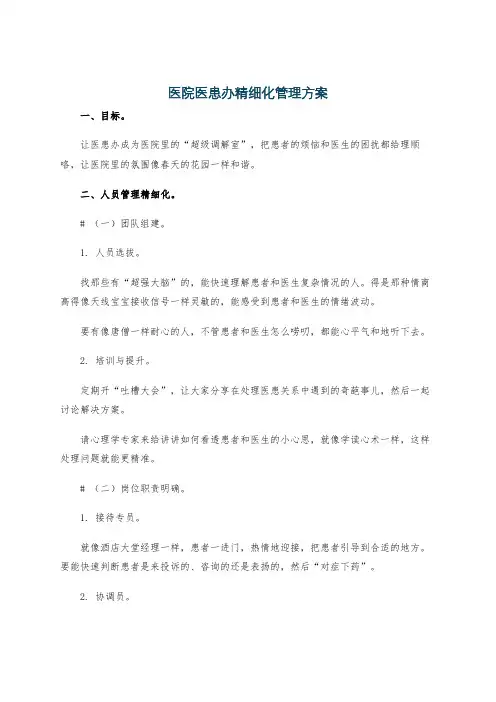 医院医患办精细化管理方案