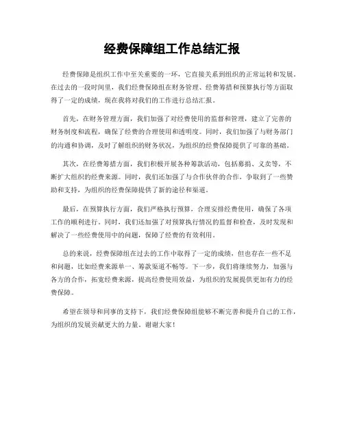 经费保障组工作总结汇报