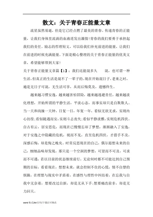 散文：关于青春正能量文(标准版)章