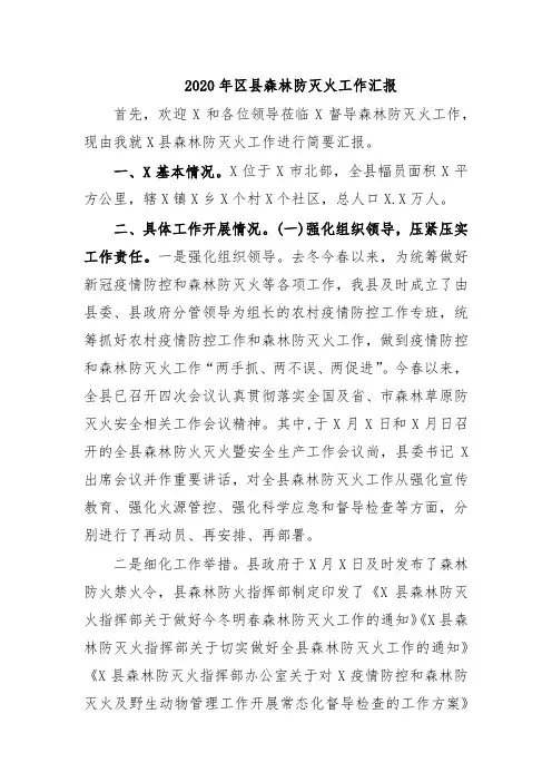 2020年区县森林防灭火工作总结汇报