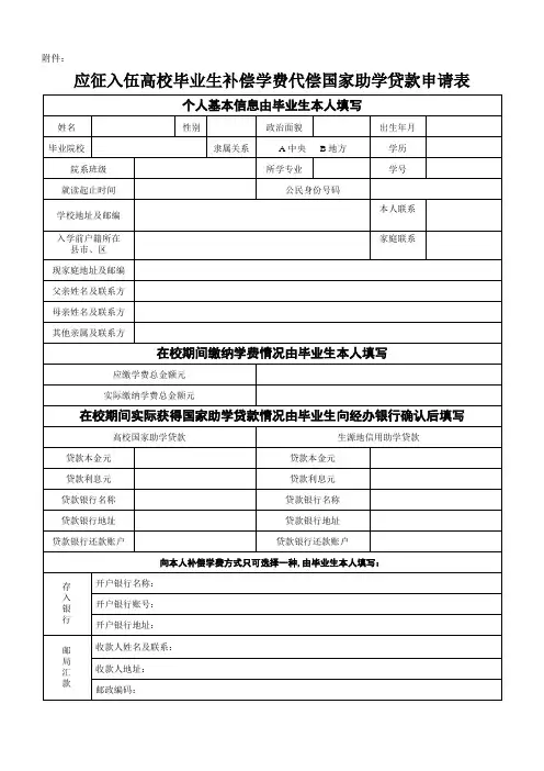 应征入伍学费补偿申请表