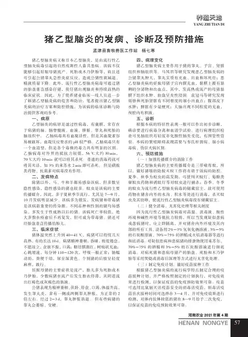 猪乙型脑炎的发病、诊断及预防措施