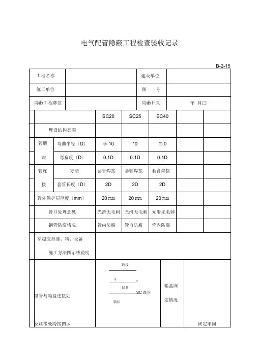 电气配管隐蔽工程检查验收记录文稿