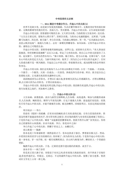 2011中招考试满分作文