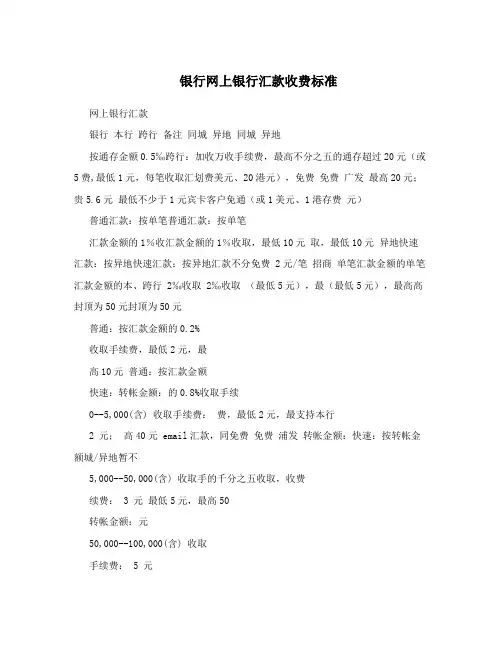 银行网上银行汇款收费标准