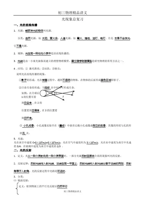 初三物理精品讲义-光学总复习3.17