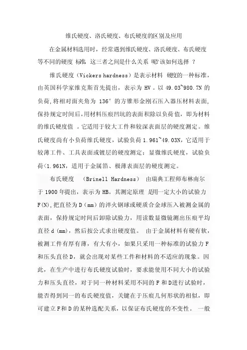 维氏硬度、洛氏硬度、布氏硬度的区别及应用