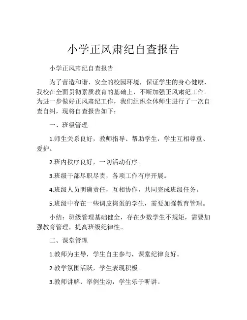 小学正风肃纪自查报告