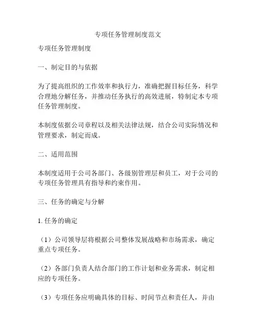 专项任务管理制度范文