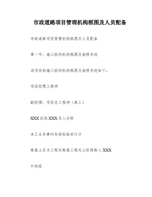 市政道路项目管理机构框图及人员配备