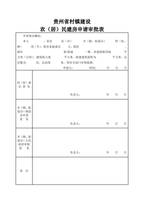 贵州省村镇建设农民建房审批表