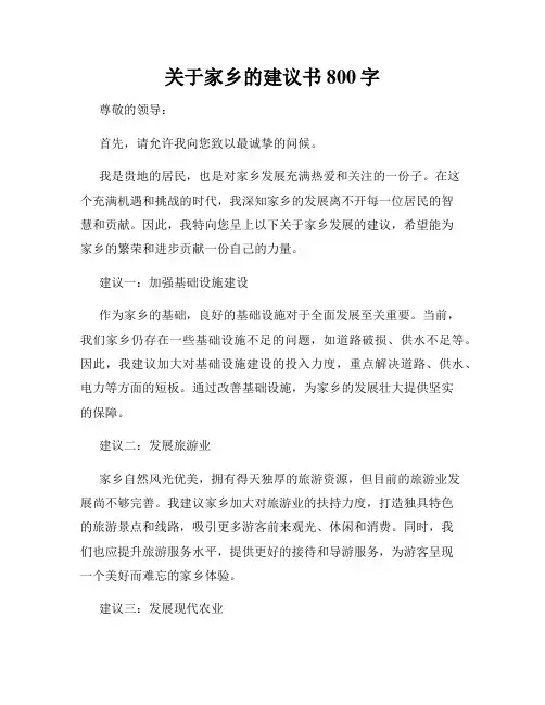 关于家乡的建议书800字