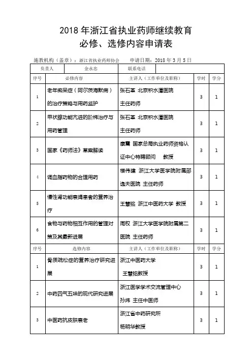 2018年浙江执业药师继续教育