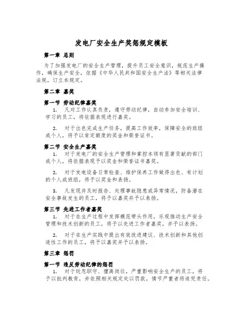 发电厂安全生产奖惩规定模板