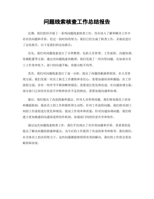 问题线索核查工作总结报告