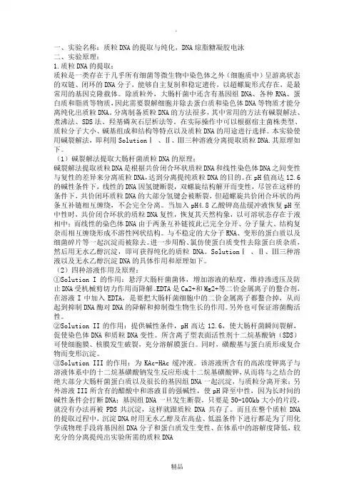 质粒DNA的提取及其琼脂糖凝胶电泳实验报告