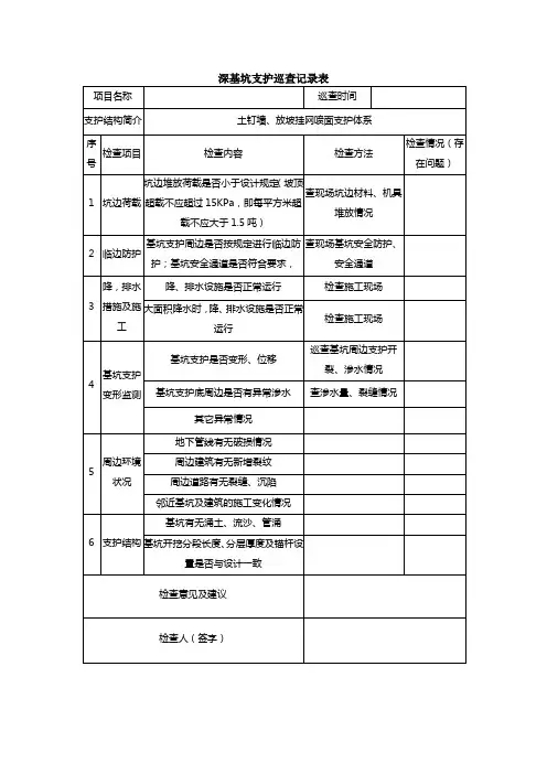 深基坑支护巡查记录表