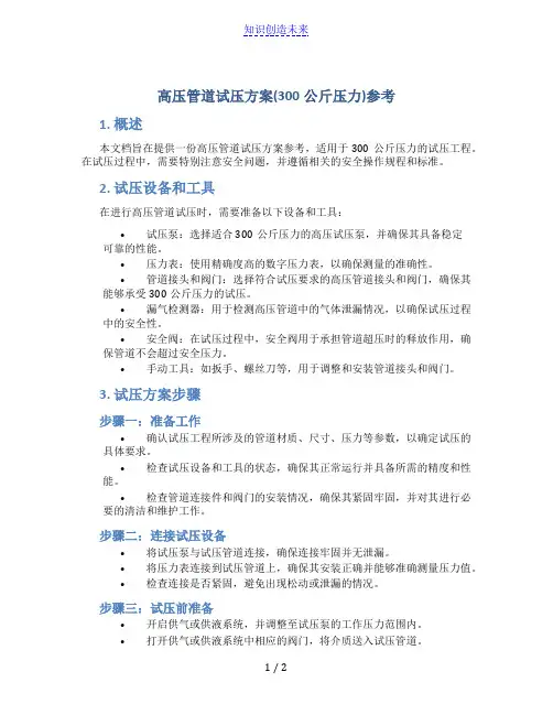 高压管道试压方案(300公斤压力)参考