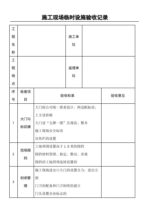 建筑施工现场临时设施验收记录
