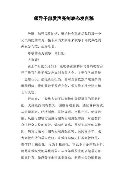 领导干部发声亮剑表态发言稿(篇二)