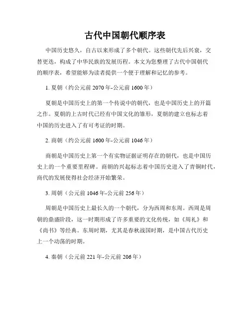 古代中国朝代顺序表