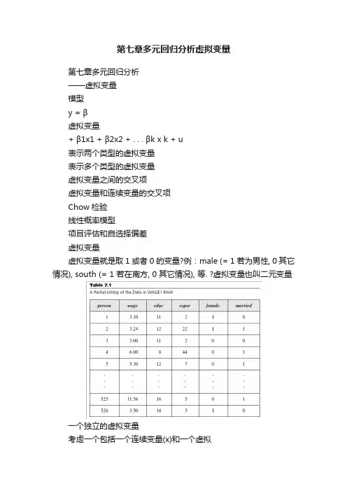 第七章多元回归分析虚拟变量