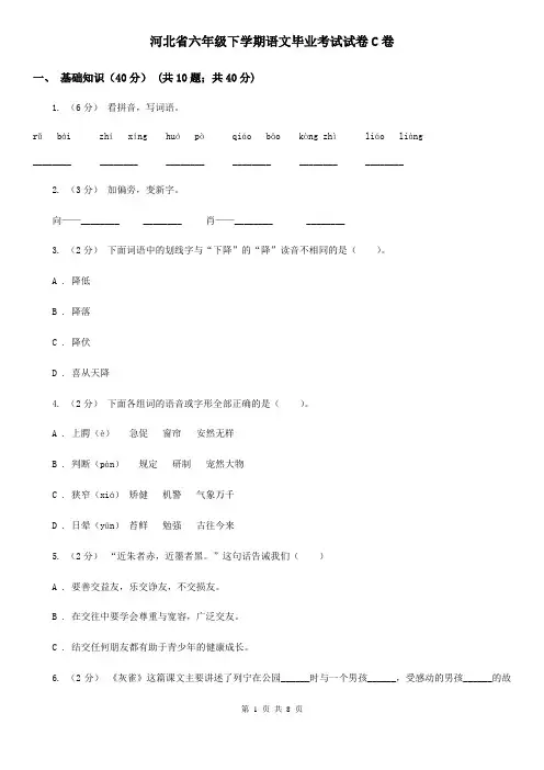 河北省六年级下学期语文毕业考试试卷C卷