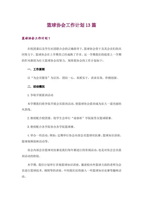 篮球协会工作计划13篇