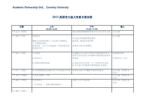 2013英国考文垂大学夏令营安排