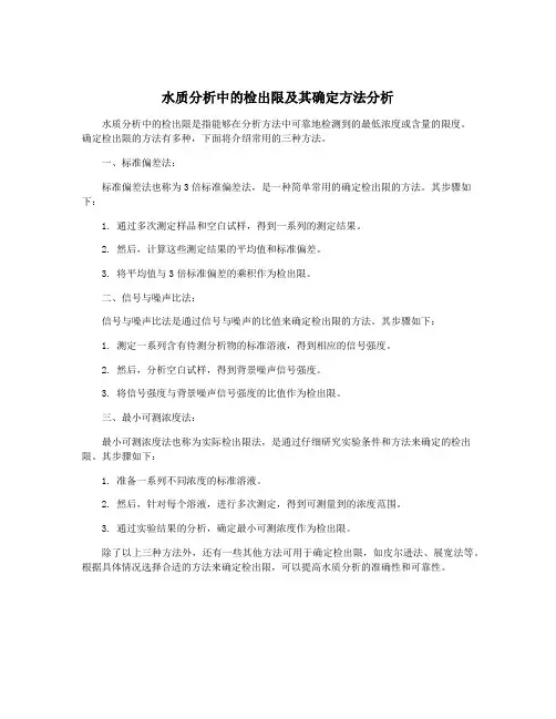 水质分析中的检出限及其确定方法分析