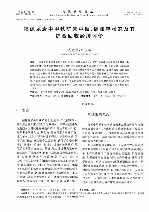 福建龙岩中甲铁矿床中铟、镉赋存状态及其综合回收经济评价