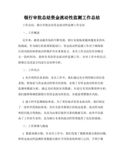银行审批总结资金流动性监测工作总结