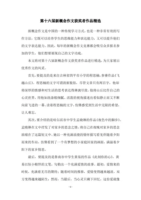 第十六届新概念作文获奖者作品精选