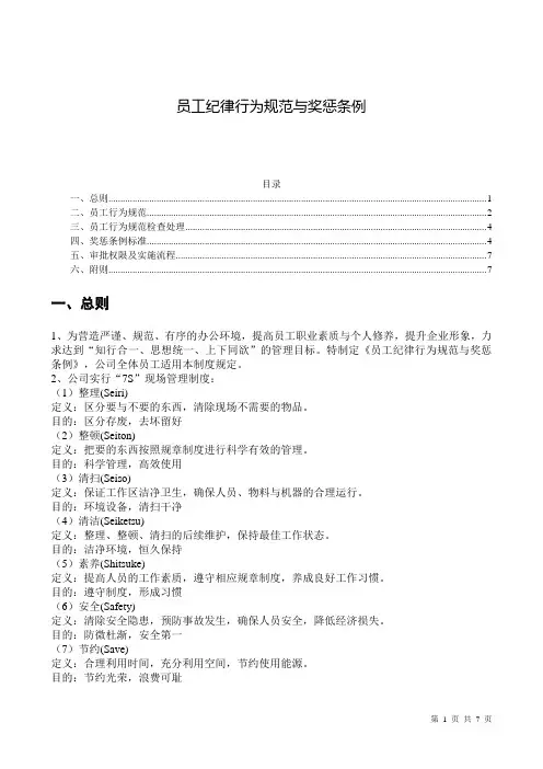 员工纪律行为规范与奖惩条例(7S 奖惩积分)