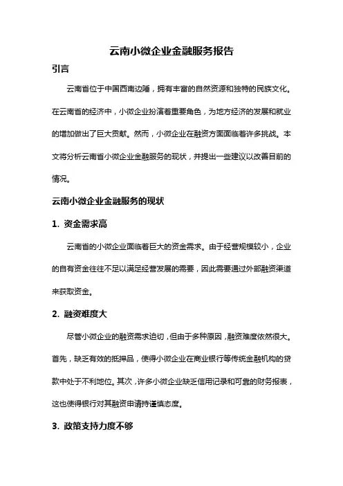 云南小微企业金融服务报告