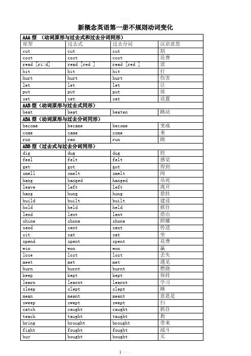 新概念英语第一册不规则动词