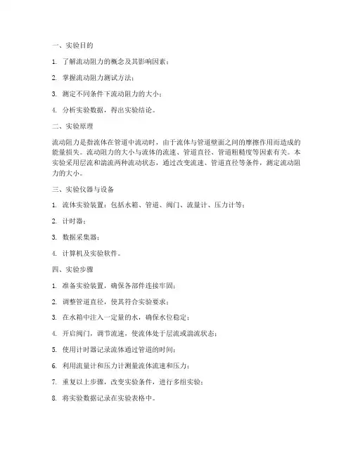 流动阻力测试实验报告