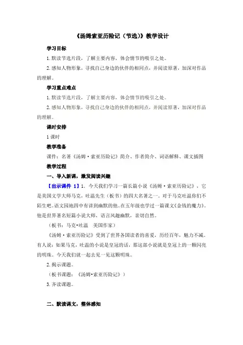 最新部编版语文六年级下册《汤姆索亚历险记》教案(公开课)