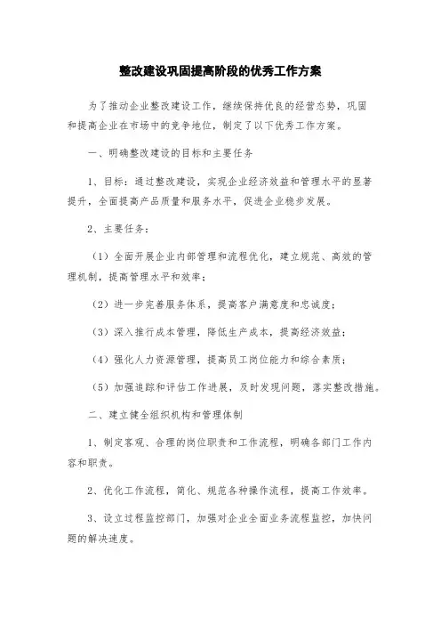 整改建设巩固提高阶段的优秀工作方案