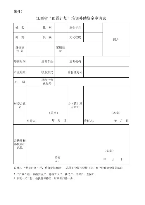 江西省“雨露计划”培训补助资金申请表(1)(1)