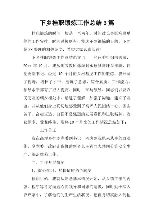 下乡挂职锻炼工作总结3篇