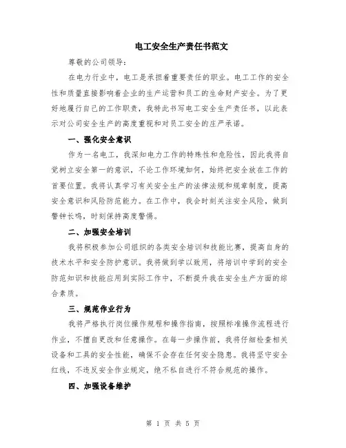 电工安全生产责任书范文（二篇）