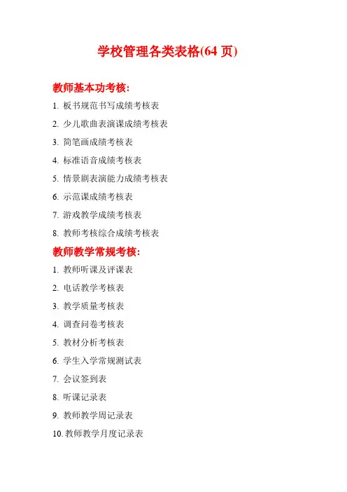 最全培训机构学校管理各类表格(64页)